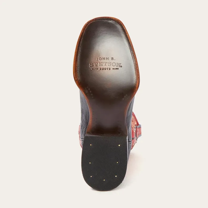 Western Men Stetson Arlington Black Teju Red Matte Cowboy Boot Black