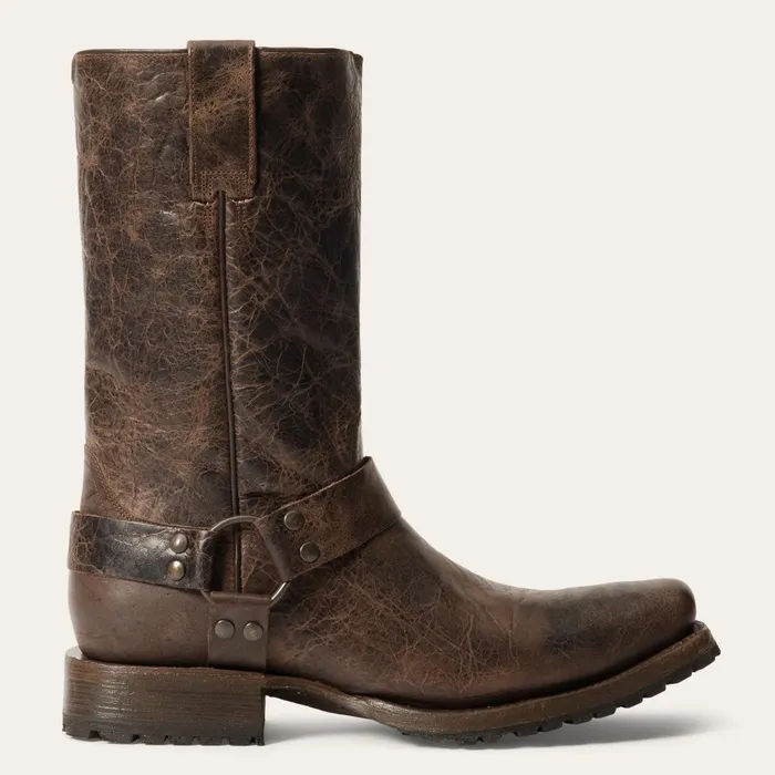 Western Men Stetson Heritage Harness Boots Waxed Dark Brown