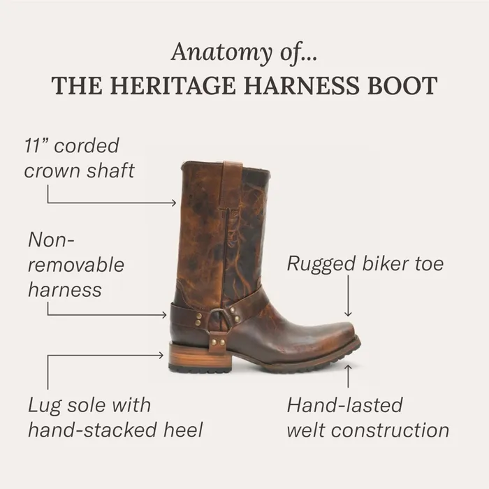 Western Men Stetson Heritage Harness Boots Waxed Dark Brown