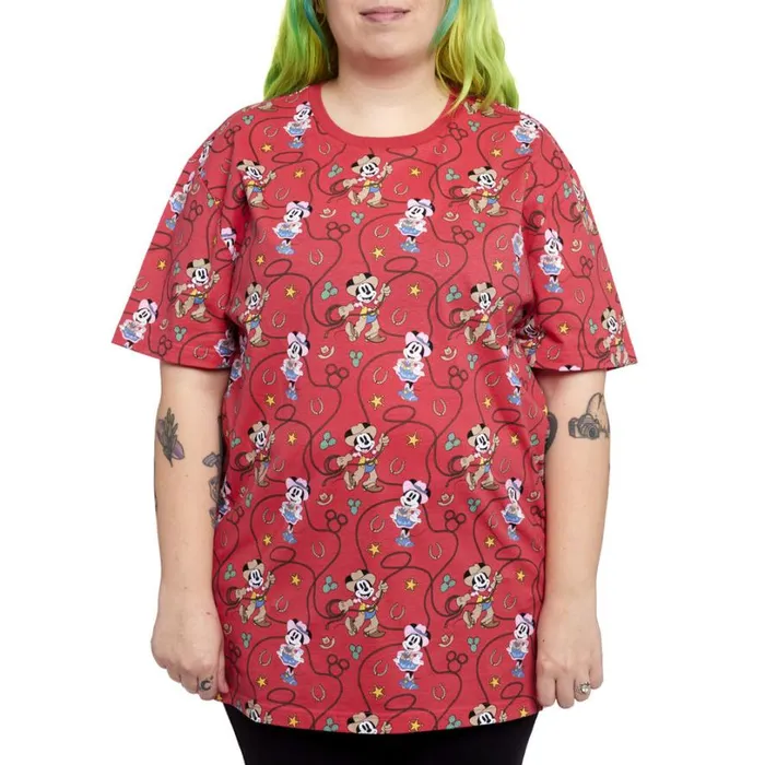 Western Mickey and Minnie Lasso AllOver Print Tee Unisex Loungefly Apparel