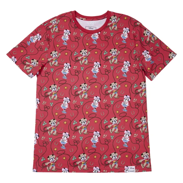 Western Mickey and Minnie Lasso AllOver Print Tee Unisex Loungefly Apparel Western Mickey and Minnie Lasso AllOver Print Tee Unisex Loungefly Apparel
