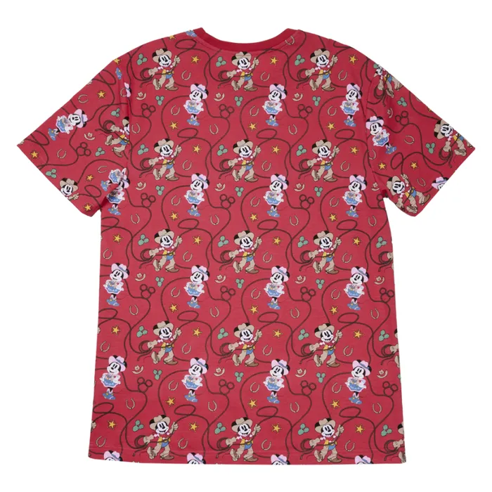 Western Mickey and Minnie Lasso AllOver Print Tee Unisex Loungefly Apparel Western Mickey and Minnie Lasso AllOver Print Tee Unisex Loungefly Apparel