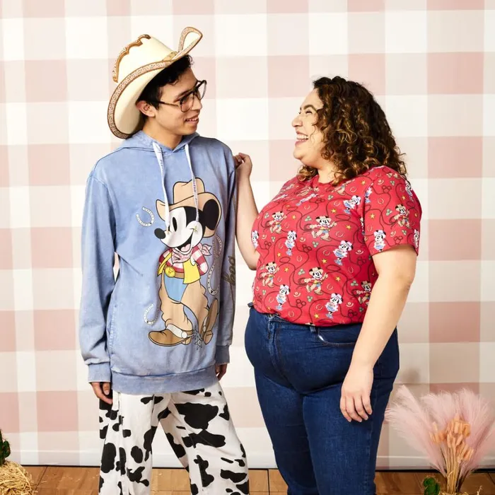 Western Mickey and Minnie Lasso AllOver Print Tee Unisex Loungefly Apparel Western Mickey and Minnie Lasso AllOver Print Tee Unisex Loungefly Apparel