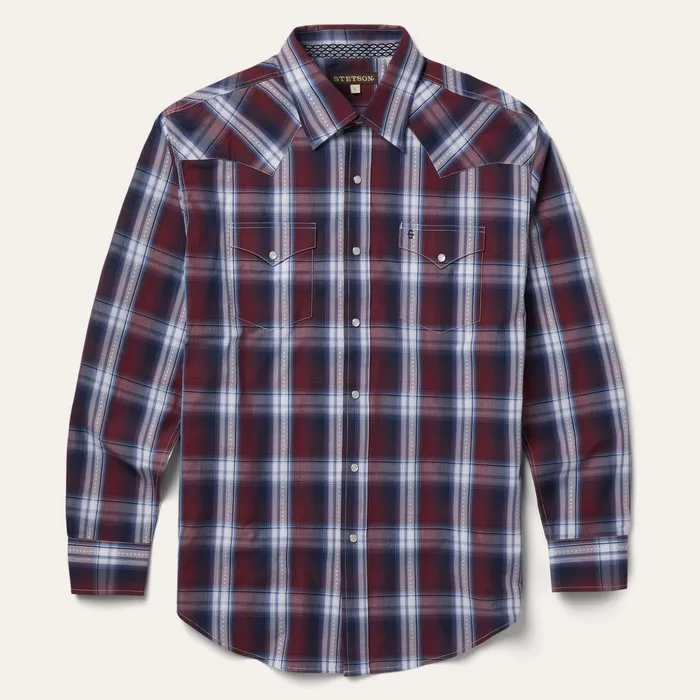 Western Shirts Men Stetson Good Luck Plaid Western Shirt Wine
