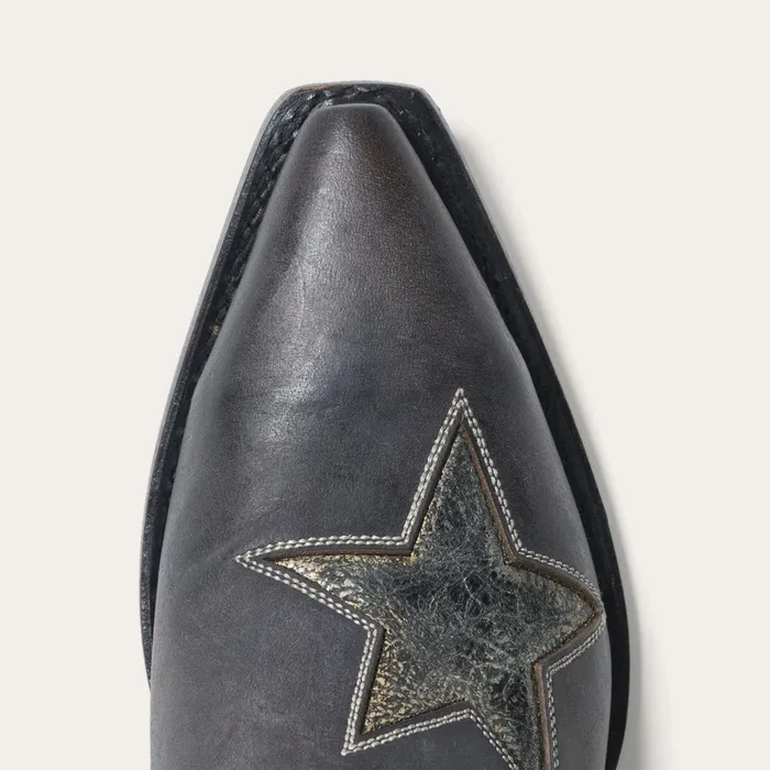 Western Women Stetson Star Distressed Black Cowboy Boot Black