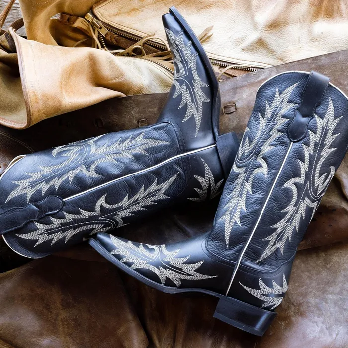Western Women Stetson Tina Black and White Flame Embroidered Cowboy Boot Black