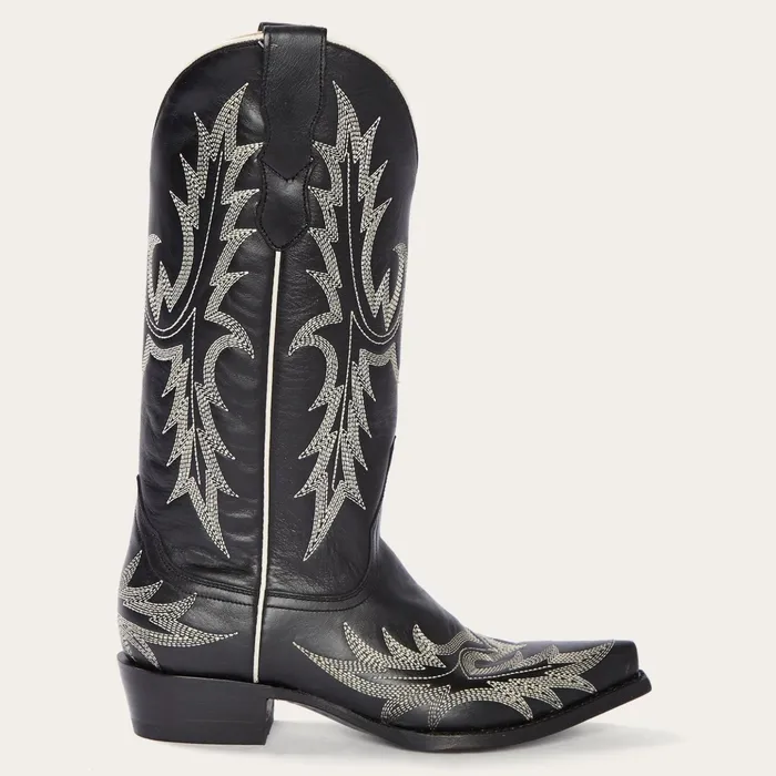 Western Women Stetson Tina Black and White Flame Embroidered Cowboy Boot Black