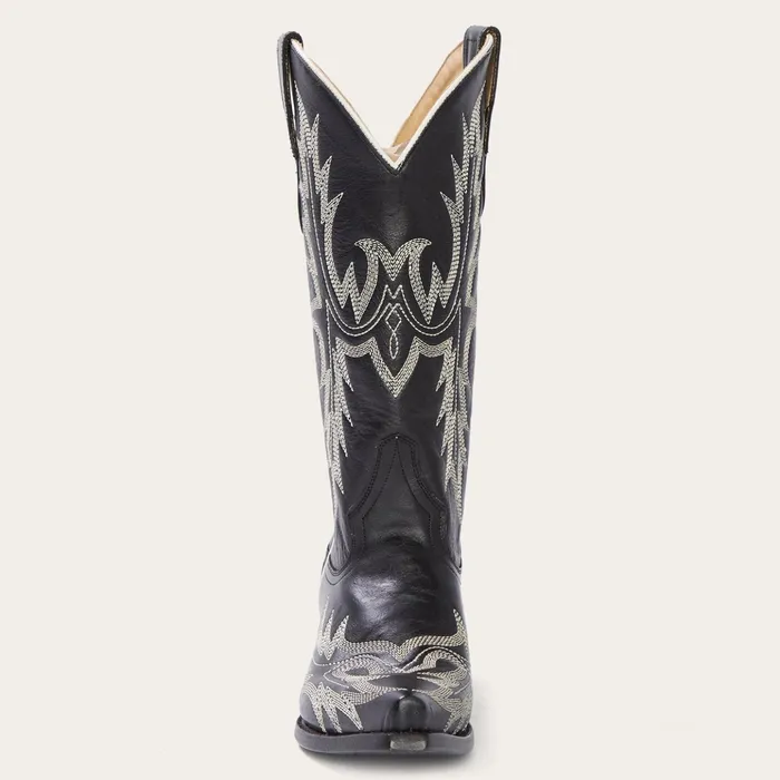 Western Women Stetson Tina Black and White Flame Embroidered Cowboy Boot Black