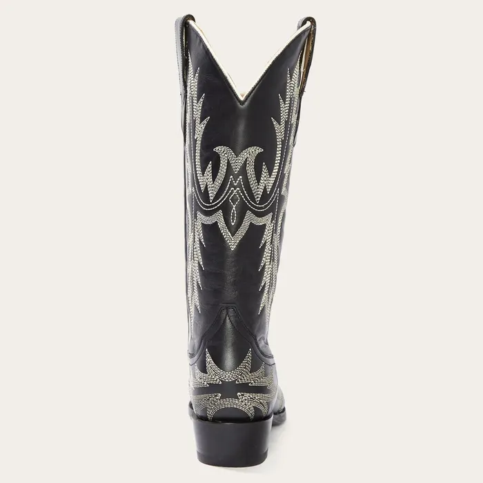 Western Women Stetson Tina Black and White Flame Embroidered Cowboy Boot Black
