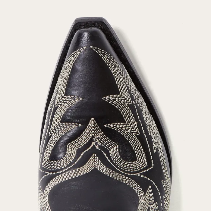 Western Women Stetson Tina Black and White Flame Embroidered Cowboy Boot Black