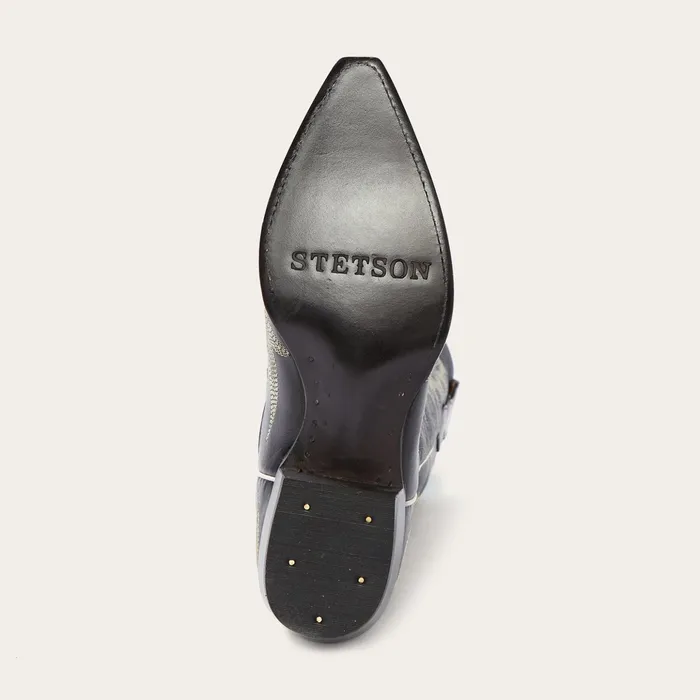 Western Women Stetson Tina Black and White Flame Embroidered Cowboy Boot Black