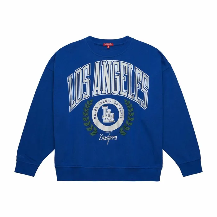Women039s MLB Mitchell and Ness Womens Logo Lt Crew 20 Los Angeles Dodgers