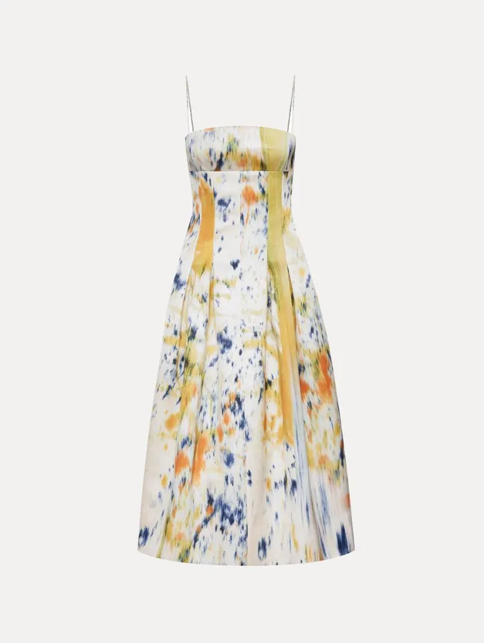 Women Abstract Brushstroke Satin Dress Calendula Multi Oscar De La Renta Dresses Women Abstract Brushstroke Satin Dress Calendula Multi Oscar De La Renta Dresses