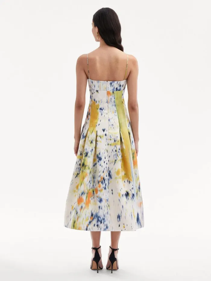 Women Abstract Brushstroke Satin Dress Calendula Multi Oscar De La Renta Dresses Women Abstract Brushstroke Satin Dress Calendula Multi Oscar De La Renta Dresses