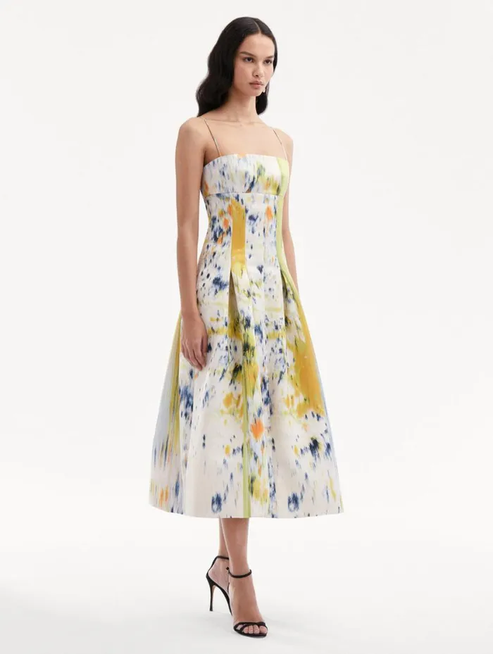 Women Abstract Brushstroke Satin Dress Calendula Multi Oscar De La Renta Dresses Women Abstract Brushstroke Satin Dress Calendula Multi Oscar De La Renta Dresses