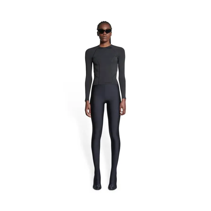 Women Activewear Balenciaga 3b Sports Icon Fitted Long Sleeve Top In Black