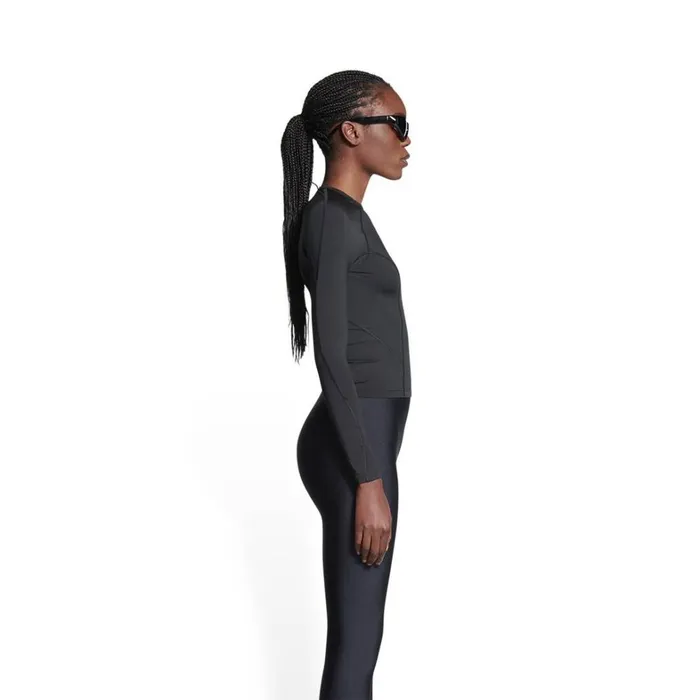 Women Activewear Balenciaga 3b Sports Icon Fitted Long Sleeve Top In Black