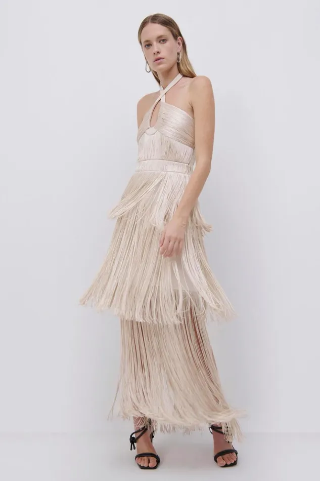 Women Baldwin Draped Fringe Maxi Dress Champagne Jonathan Simkhai Dresses and Jumpsuits Women Baldwin Draped Fringe Maxi Dress Champagne Jonathan Simkhai Dresses and Jumpsuits