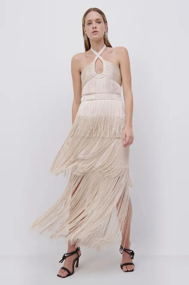 Women Baldwin Draped Fringe Maxi Dress Champagne Jonathan Simkhai Dresses and Jumpsuits