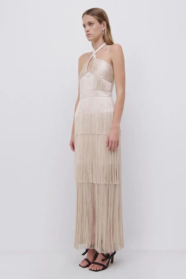 Women Baldwin Draped Fringe Maxi Dress Champagne Jonathan Simkhai Dresses and Jumpsuits