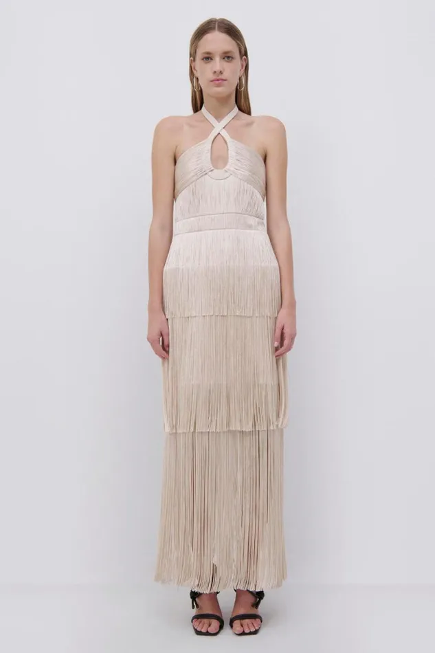 Women Baldwin Draped Fringe Maxi Dress Champagne Jonathan Simkhai Dresses and Jumpsuits