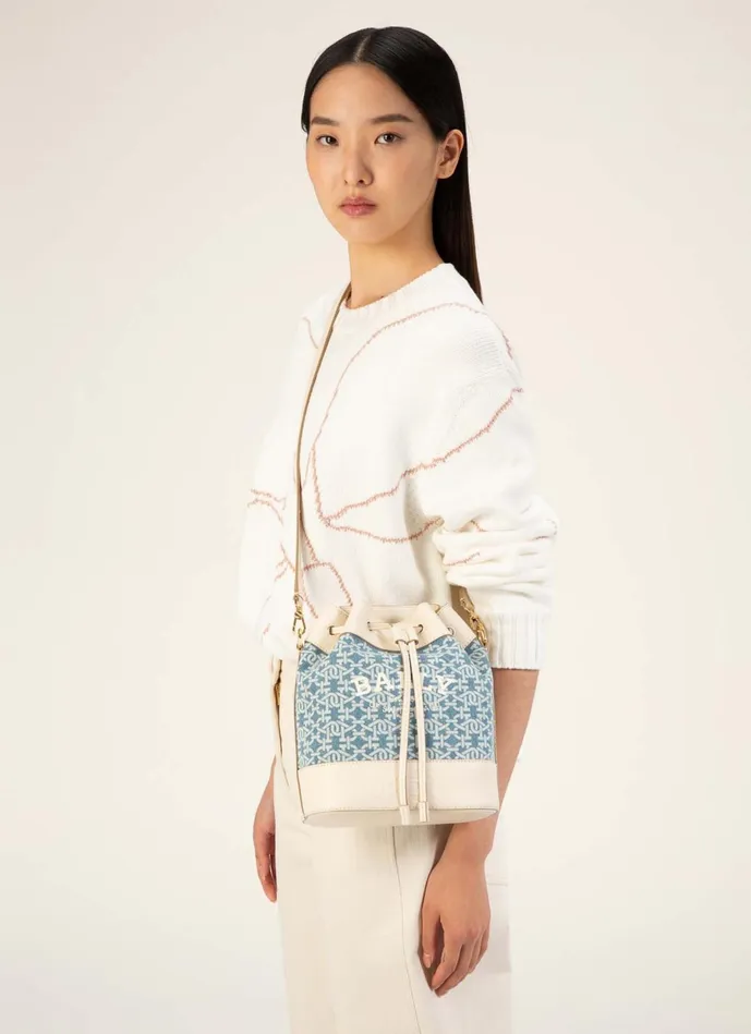 Women Bally Crossbody Bags Cleoh 8211 Organic Cotton Denim Bucket Bag In Blue