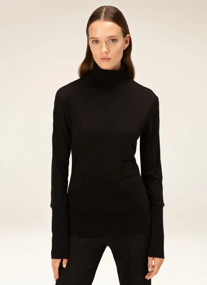 Women Bally Knitwear Turtle Neck Top 8211 Virgin Wool Mix Top In Black