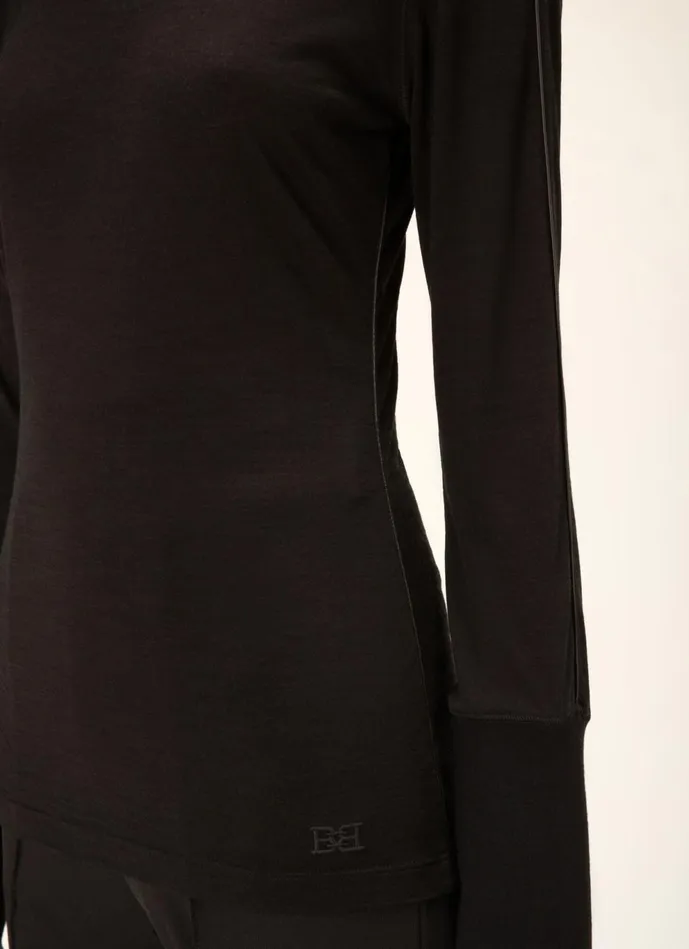 Women Bally Knitwear Turtle Neck Top 8211 Virgin Wool Mix Top In Black