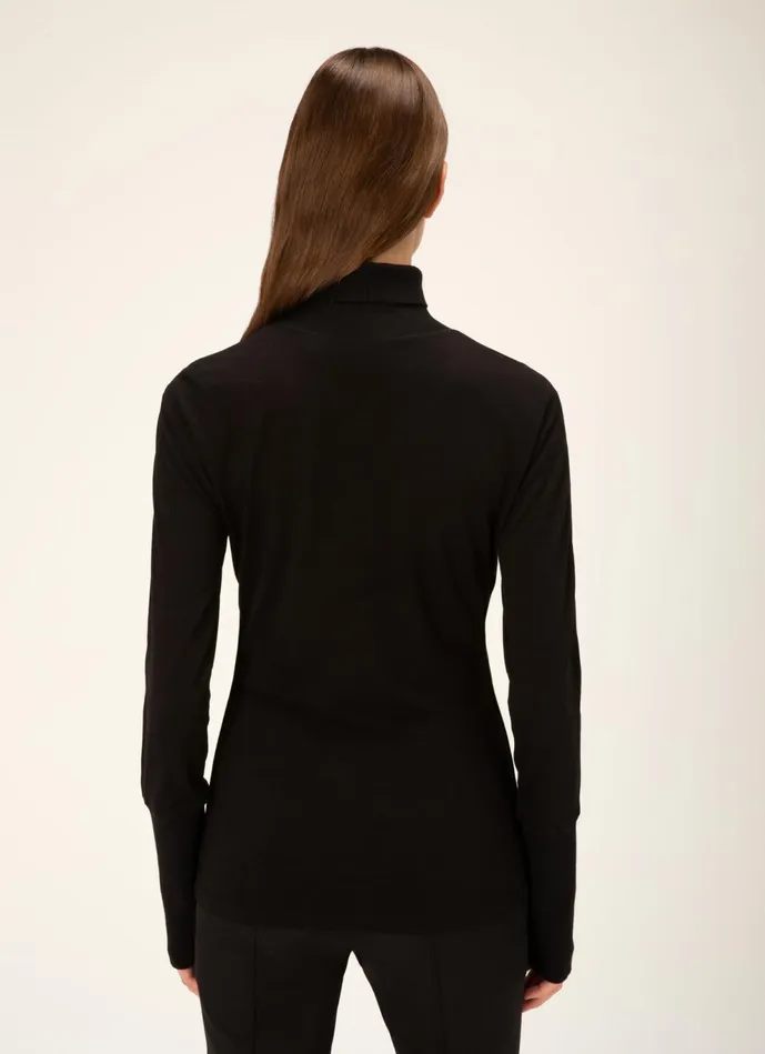 Women Bally Knitwear Turtle Neck Top 8211 Virgin Wool Mix Top In Black