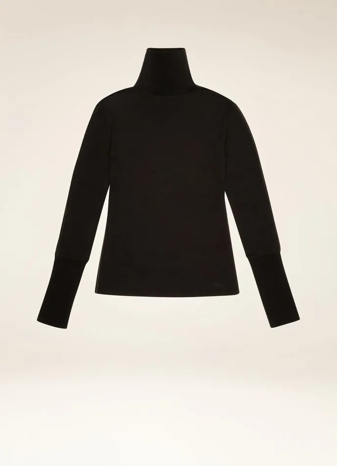 Women Bally Knitwear Turtle Neck Top 8211 Virgin Wool Mix Top In Black