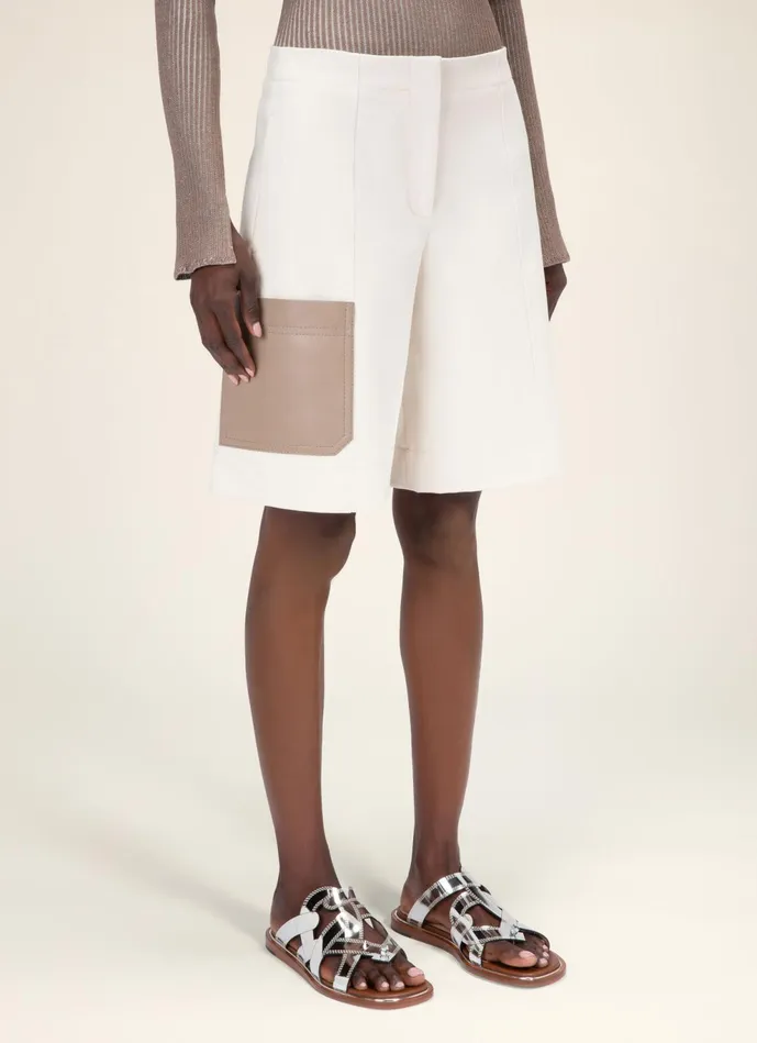 Women Bally Pants Leather Pocket Shorts 8211 Cotton Mix Shorts In Bone