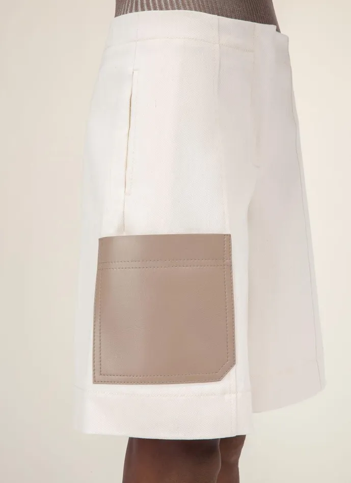 Women Bally Pants Leather Pocket Shorts 8211 Cotton Mix Shorts In Bone