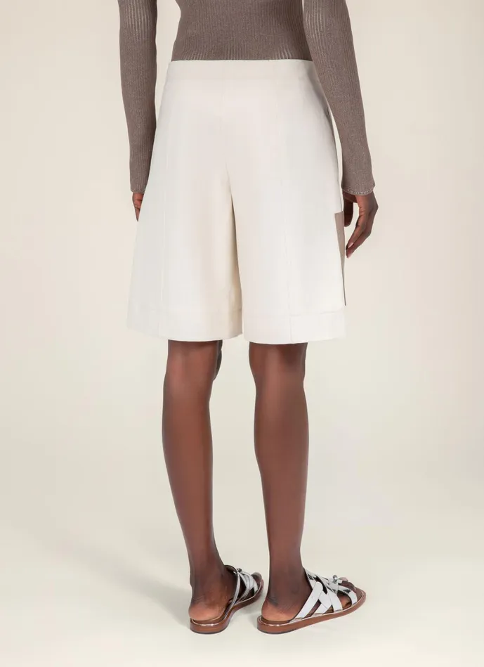 Women Bally Pants Leather Pocket Shorts 8211 Cotton Mix Shorts In Bone