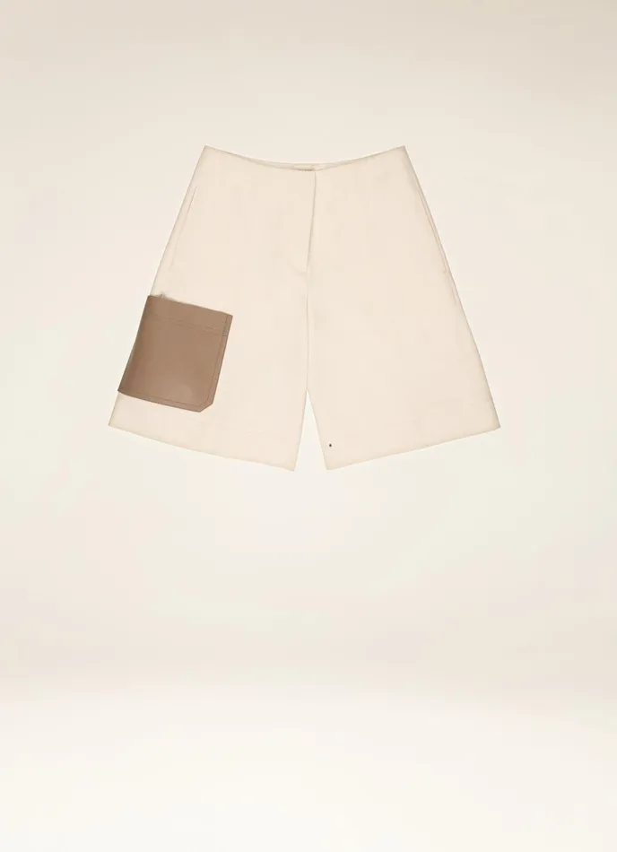 Women Bally Pants Leather Pocket Shorts 8211 Cotton Mix Shorts In Bone