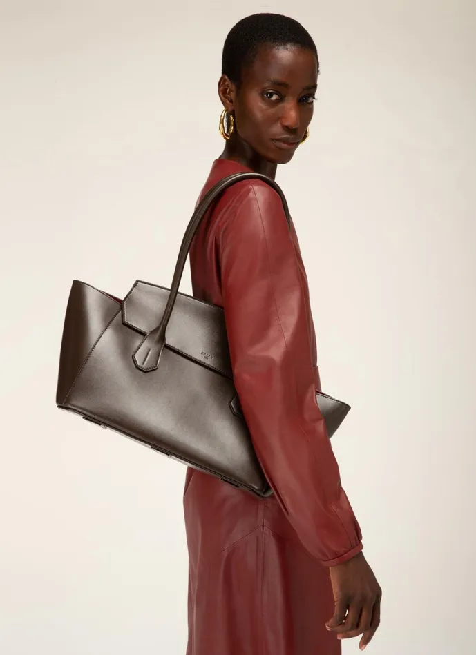 Women Bally Top Handle Bags Sandah 8211 Leather Top Handle Bag In Ebony Brown