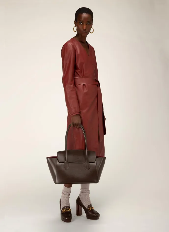 Women Bally Top Handle Bags Sandah 8211 Leather Top Handle Bag In Ebony Brown