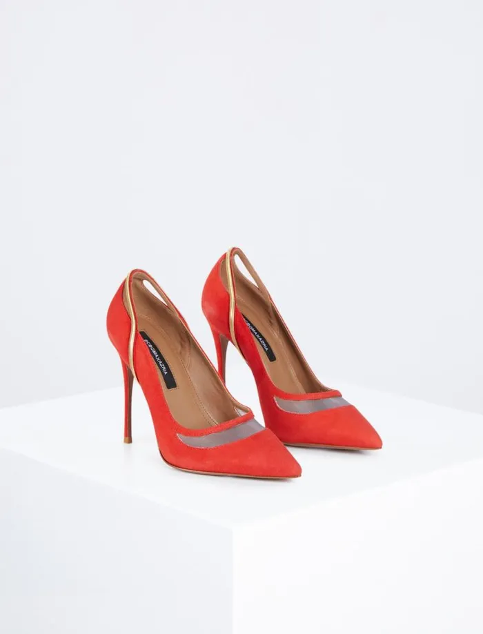 Women BCBG Shoes Norla Pump Heel Vermelho Suede