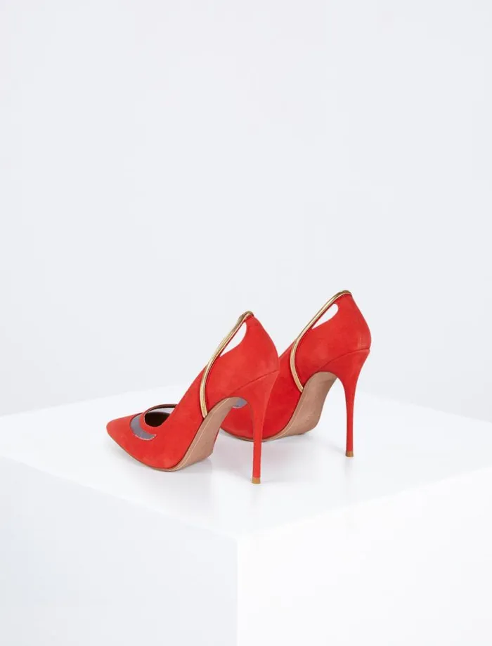 Women BCBG Shoes Norla Pump Heel Vermelho Suede