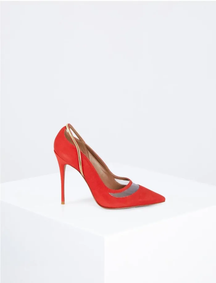 Women BCBG Shoes Norla Pump Heel Vermelho Suede