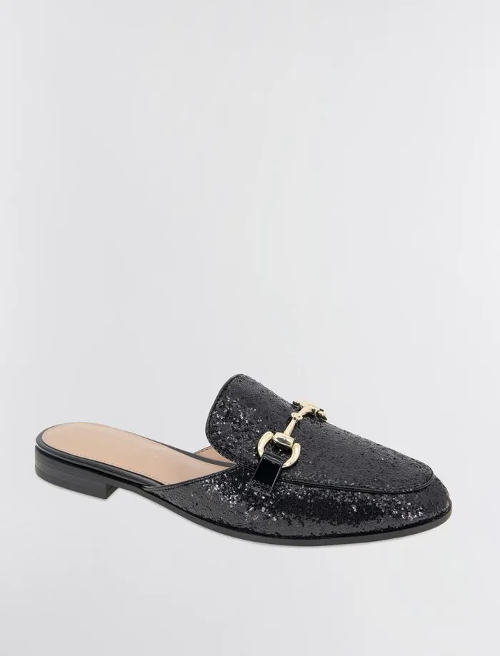 Women BCBG Shoes Zorie Loafer Mule Black Rock Glitter