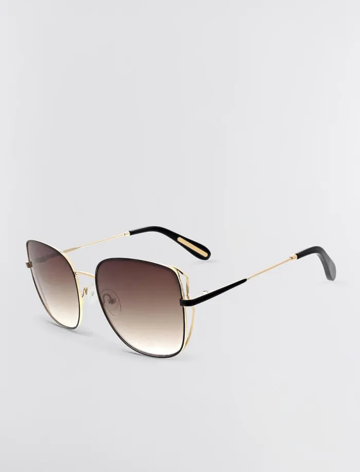 Women BCBG Sunglasses Muse Square Sunglasses Shiny Light Gold Black