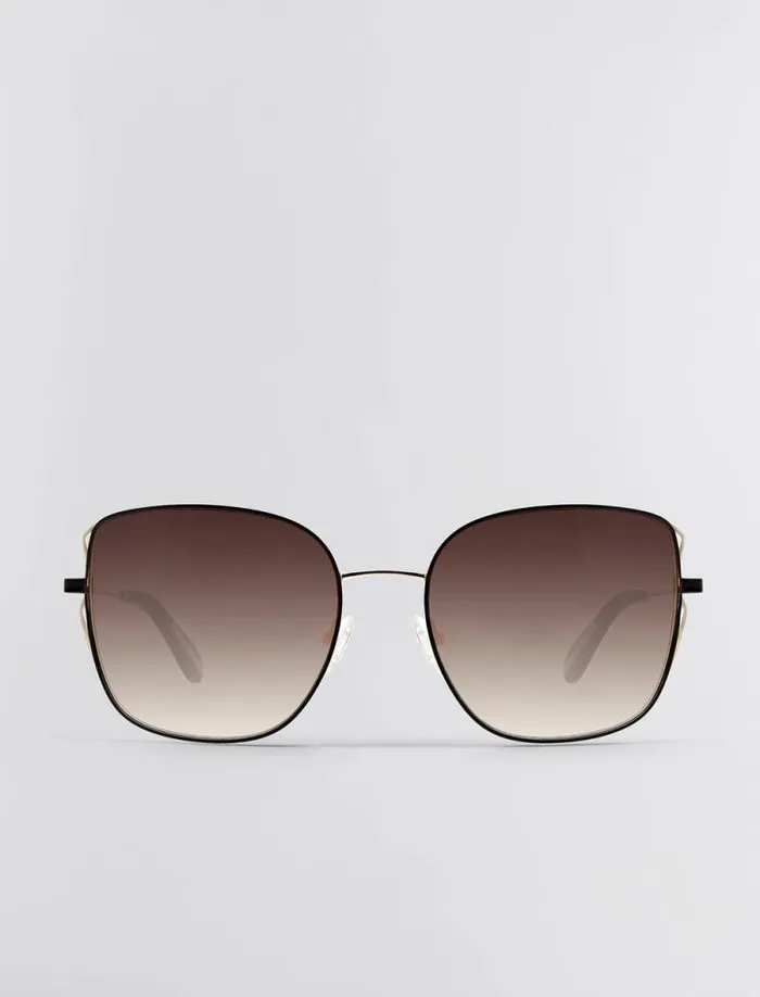 Women BCBG Sunglasses Muse Square Sunglasses Shiny Light Gold Black