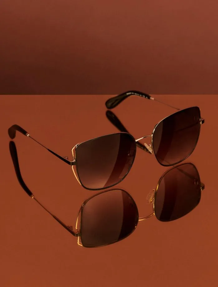 Women BCBG Sunglasses Muse Square Sunglasses Shiny Light Gold Black