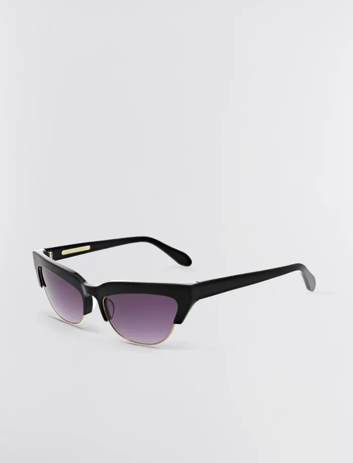 Women BCBG Sunglasses Retro Kitten Sunglasses Shiny Black Shiny Gold