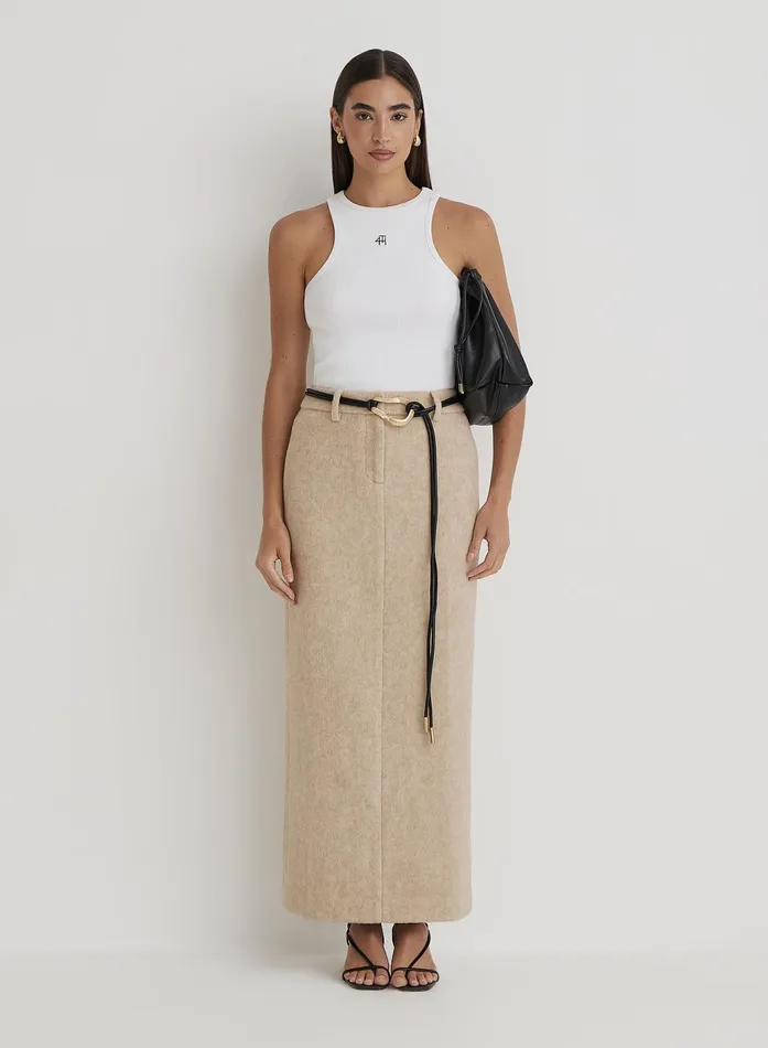 Women Beige Wool Maxi Skirt Sammy 4th and Reckless Skirts