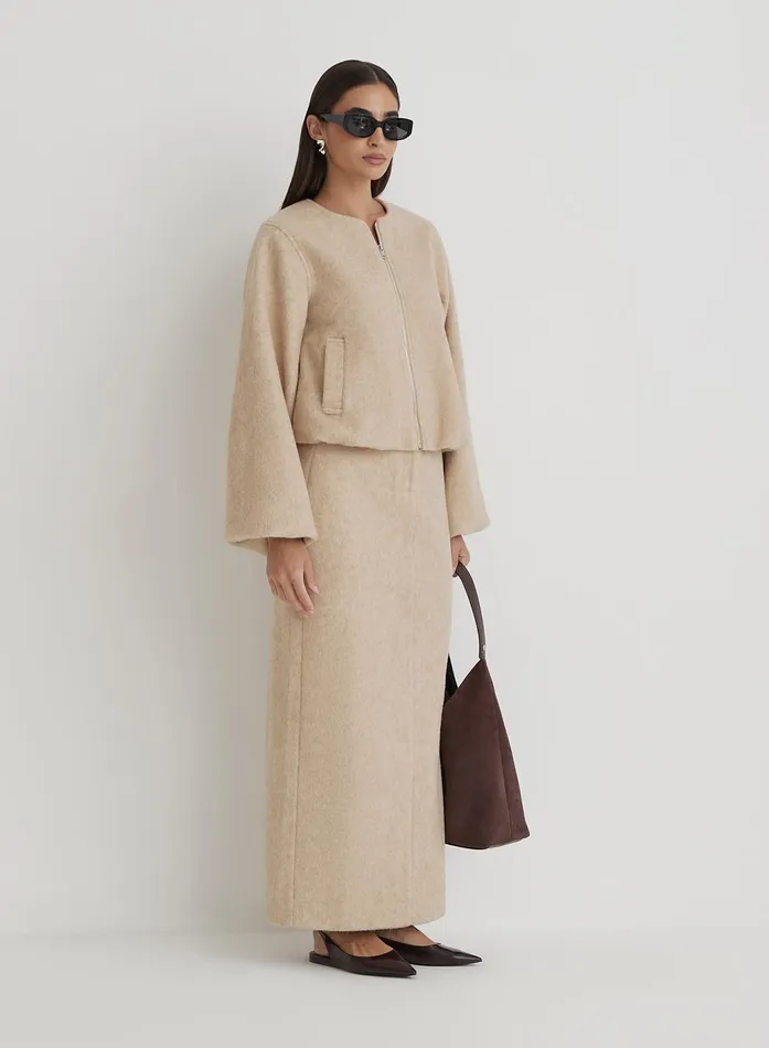Women Beige Wool Maxi Skirt Sammy 4th and Reckless Skirts