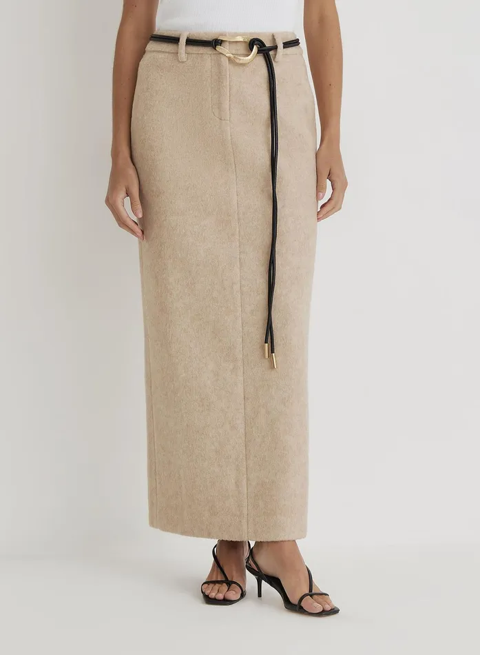 Women Beige Wool Maxi Skirt Sammy 4th and Reckless Skirts