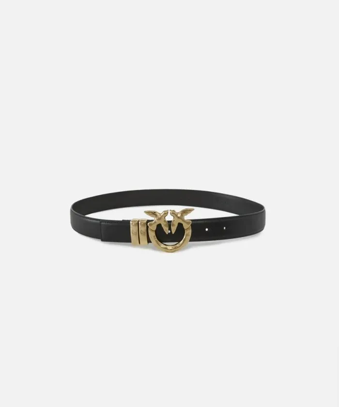 Women Belts Pinko Leather Belt With Hammered Metal Buckle 3 Cm Blacklight Gold Women Belts Pinko Leather Belt With Hammered Metal Buckle 3 Cm Blacklight Gold