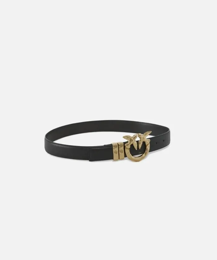 Women Belts Pinko Leather Belt With Hammered Metal Buckle 3 Cm Blacklight Gold Women Belts Pinko Leather Belt With Hammered Metal Buckle 3 Cm Blacklight Gold