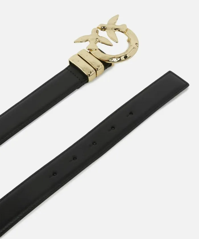 Women Belts Pinko Leather Belt With Hammered Metal Buckle 3 Cm Blacklight Gold Women Belts Pinko Leather Belt With Hammered Metal Buckle 3 Cm Blacklight Gold